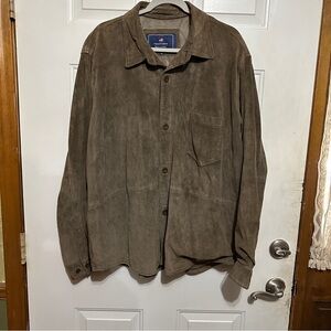 Newport Harbor Shirt Jacket Shacket XL Men Brown Leather Suede Lined Western Y2K
